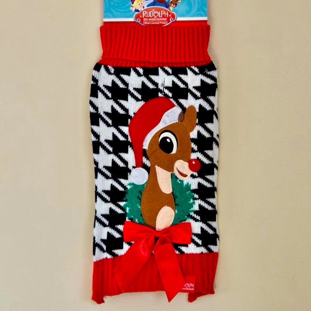 Rudolph Red Nosed Reindeer Pet Colorful Knit Holiday Christmas Sweater!